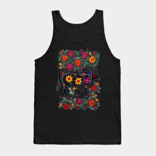 Polish Folk Art Design Cute Cow With Flowers Tank Top